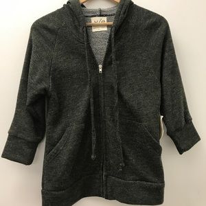 Cropped slim french terry zip front hoodie